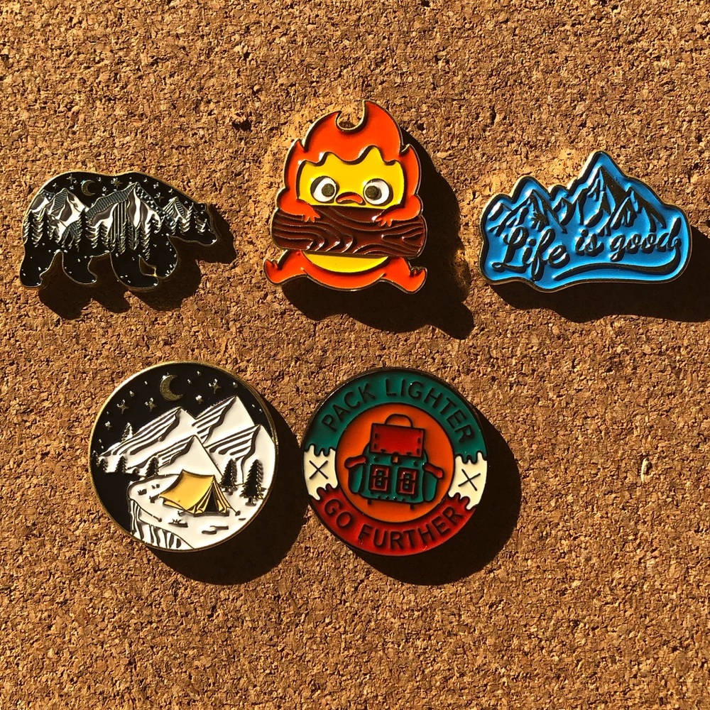 Outdoor exploring enamel pins